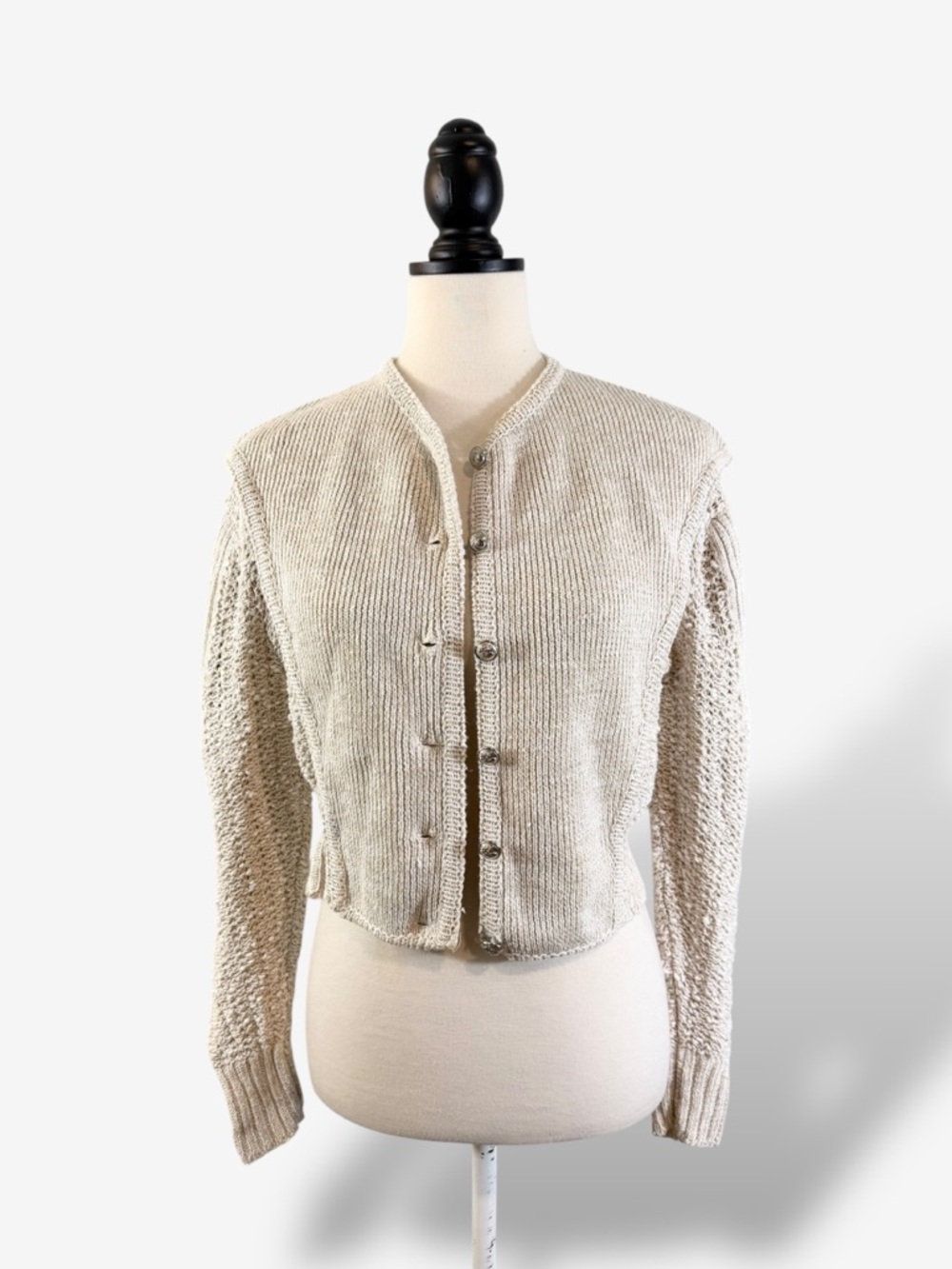 Vintage Pallas Cardigan Irish Linen Hand Loomed Size M Button Front Cottagecore